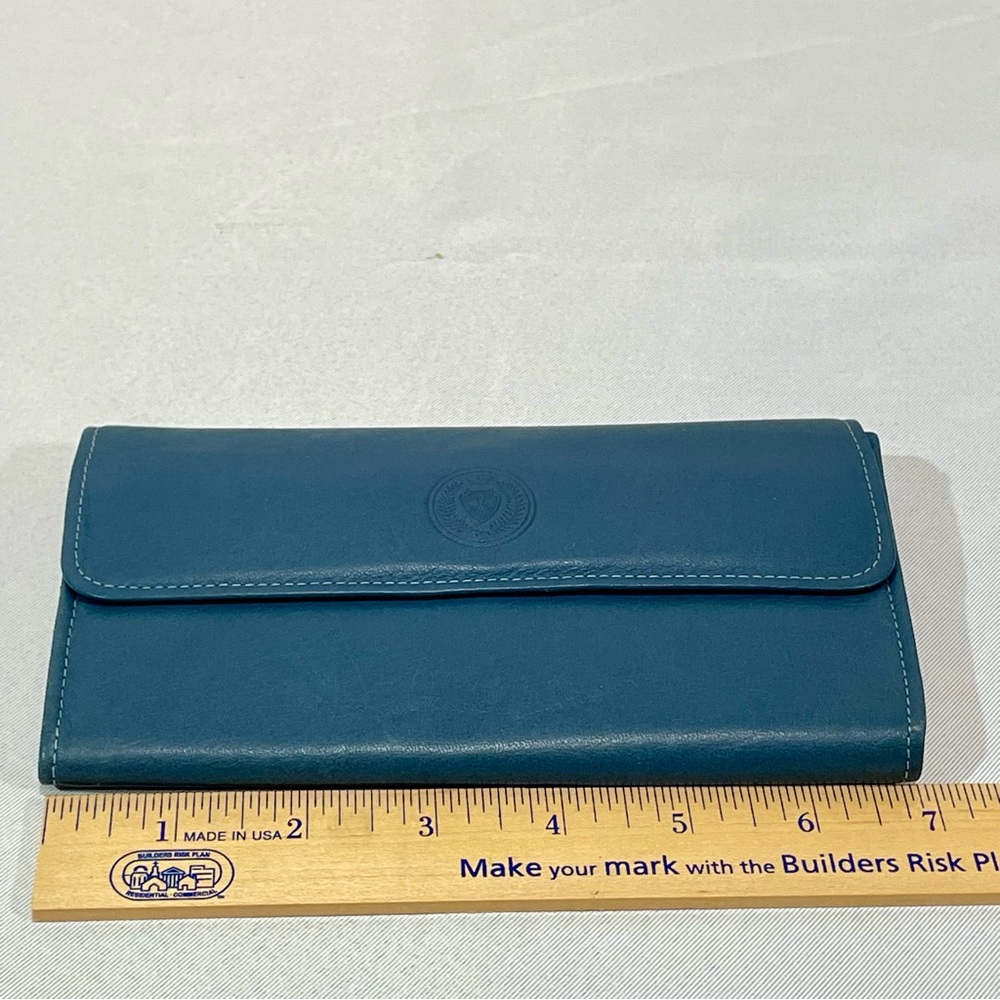 Amity Ladies Leather Wallet Cowhide Denim Blue With Removable Checkbook Cover
